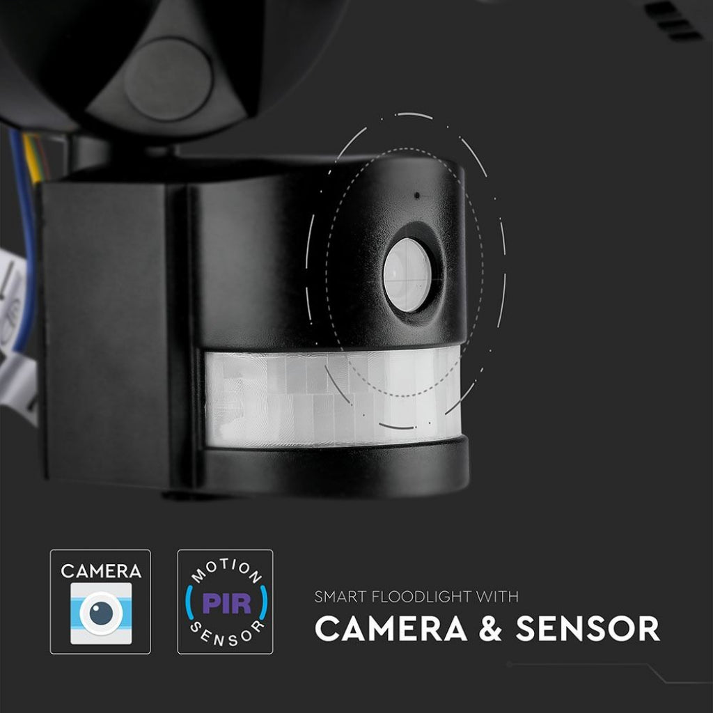 Faro LED 18W con sensore PIR e telecamera Wi-Fi 6000K IP44 Nero