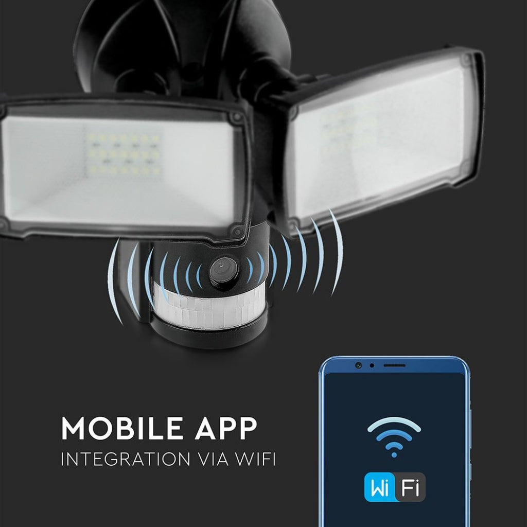 Faro LED 18W con sensore PIR e telecamera Wi-Fi 6000K IP44 Nero