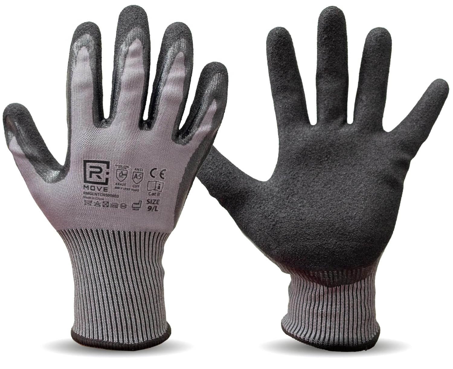5 Paia Guanti antitaglio livello 5 EN388 4X42E ANSI A5 - HPPE e nitrile antiscivolo, taglie S-XXL