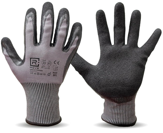 5 Paia Guanti antitaglio livello 5 EN388 4X42E ANSI A5 - HPPE e nitrile antiscivolo, taglie S-XXL