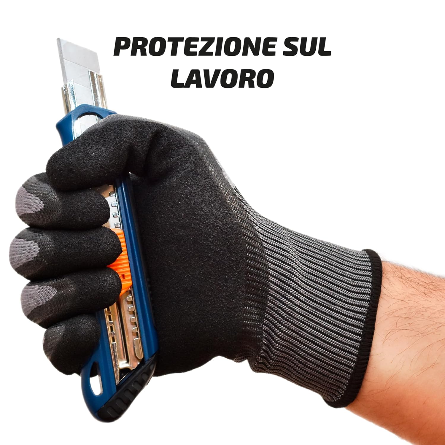 5 Paia Guanti antitaglio livello 5 EN388 4X42E ANSI A5 - HPPE e nitrile antiscivolo, taglie S-XXL
