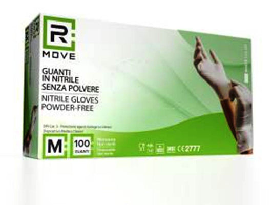 Guanti monouso in nitrile bianchi senza polvere taglia M 100 pezzi - DM Classe I e DPI Cat. III