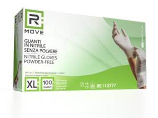 Guanti monouso in nitrile bianchi senza polvere taglia XL 100 pezzi - DM Classe I e DPI Cat. III
