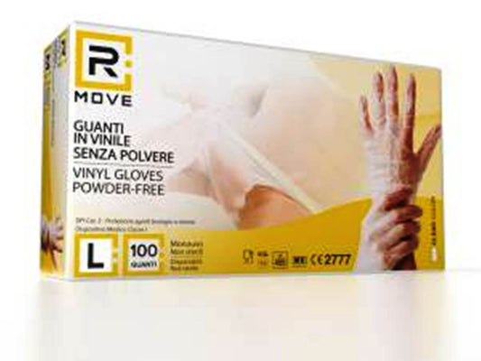 Guanti monouso in vinile trasparenti senza polvere taglia L - 100 pezzi