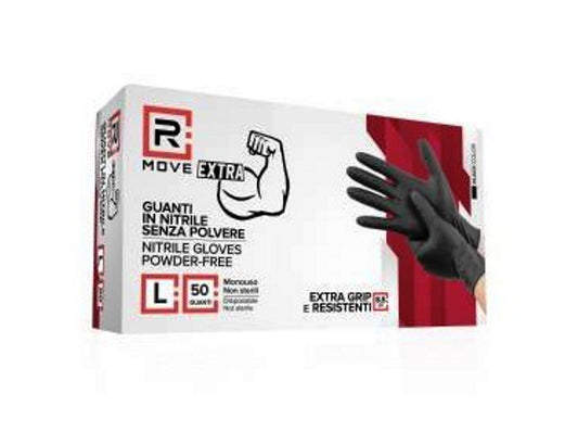 Guanti monouso in nitrile neri full grip senza polvere taglia L 8,5 g 50 pezzi
