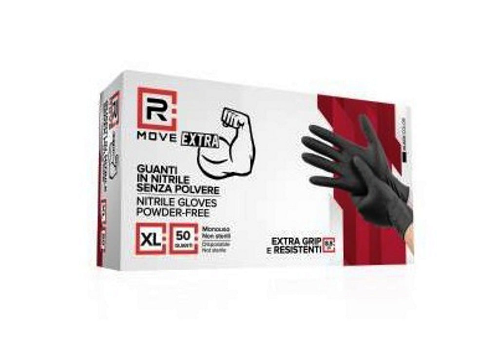 Guanti monouso in nitrile neri full grip senza polvere taglia XL 8,5 g 50 pezzi