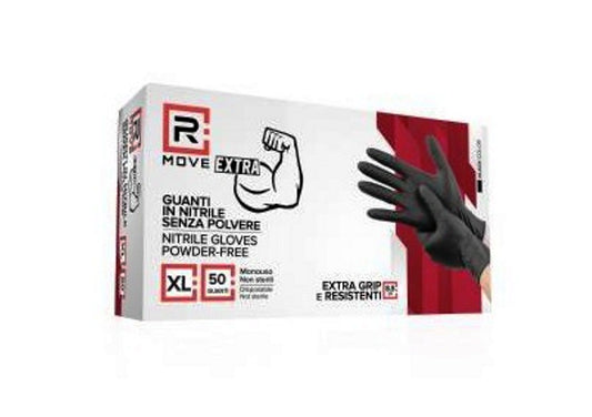 Guanti monouso in nitrile neri full grip senza polvere taglia XL 8,5 g 50 pezzi