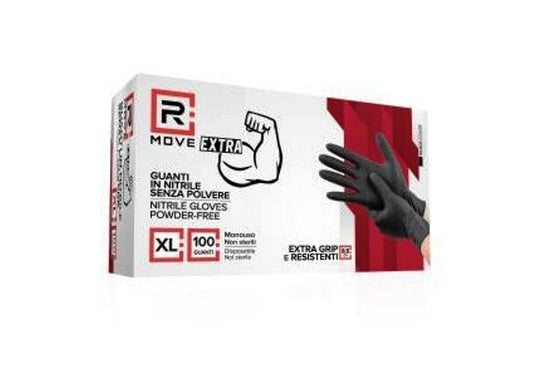 Guanti monouso in nitrile neri full grip senza polvere taglia XL 8,5 g 100 pezzi