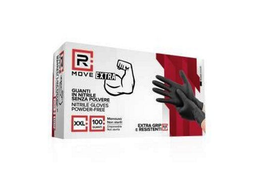 Guanti monouso in nitrile neri full grip senza polvere taglia XXL 8,5 g 100 pezzi