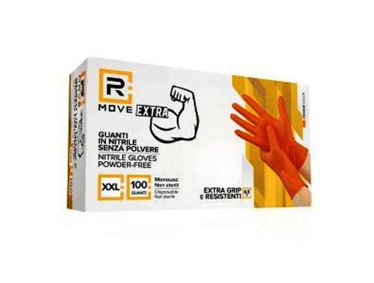 Guanti monouso in nitrile arancioni full grip senza polvere taglia XXL 8,5 g 100 pezzi