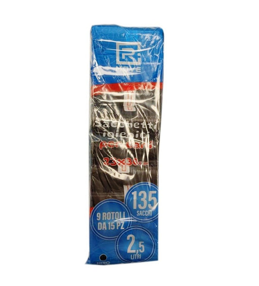 Sacchetti igienici per cani e animali domestici 23x30 cm neri 135 pz