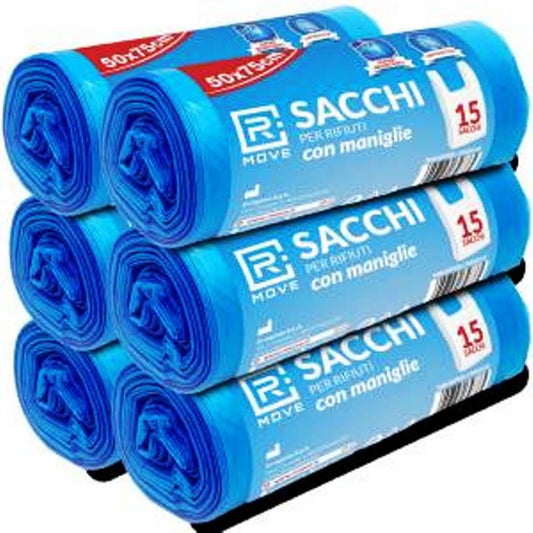 Sacchi per rifiuti 50x75 cm blu con maniglie 90 pz