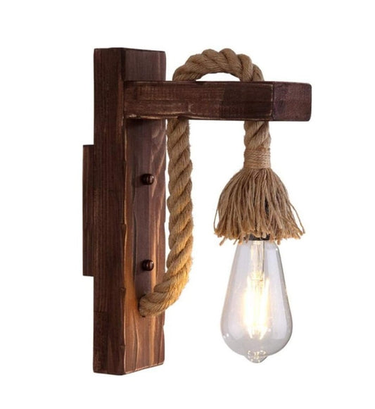Applique da parete in legno e corda di canapa - lampada decorativa stile classico
