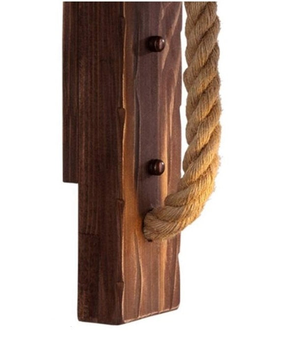 Applique da parete in legno e corda di canapa - lampada decorativa stile classico