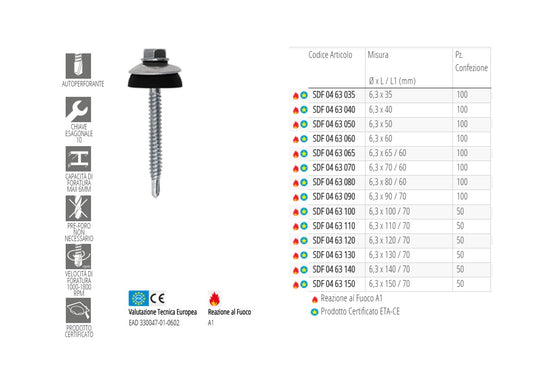 100 Viti autoperforanti con rondella EPDM Ø25 mm - fissaggio coperture e lamiere