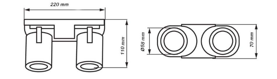 Applique da parete o soffitto 2 luci orientabili - bianca o nera