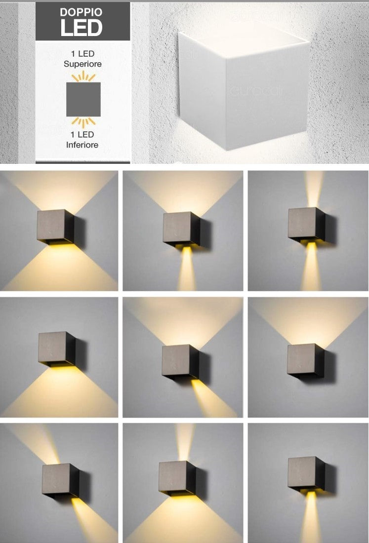 Applique LED COB 12W da esterno IP65 grigia - doppia emissione fascio regolabile