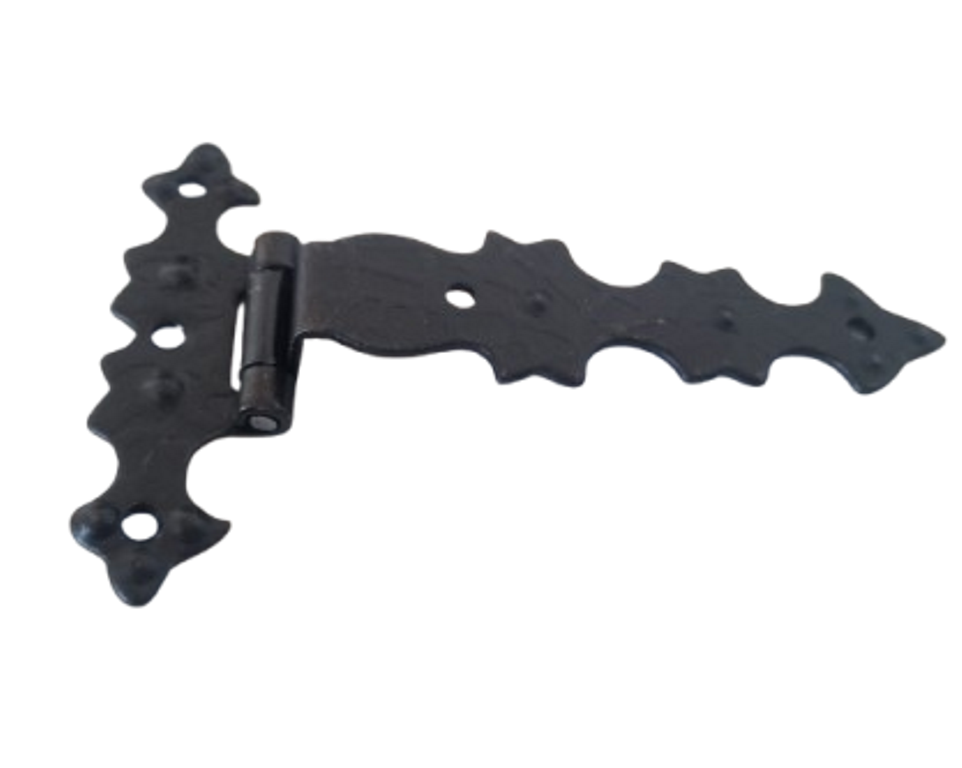 Cerniera rustica decorativa a T nera effetto ferro battuto ad ala lunga – A0161