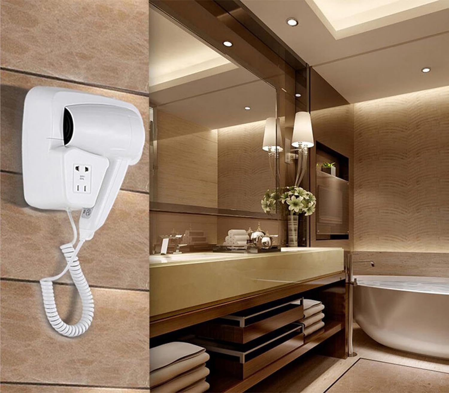 Asciugacapelli da parete 1200W con doppio comando Phon hotel B&B 2 velocita - immagine 9