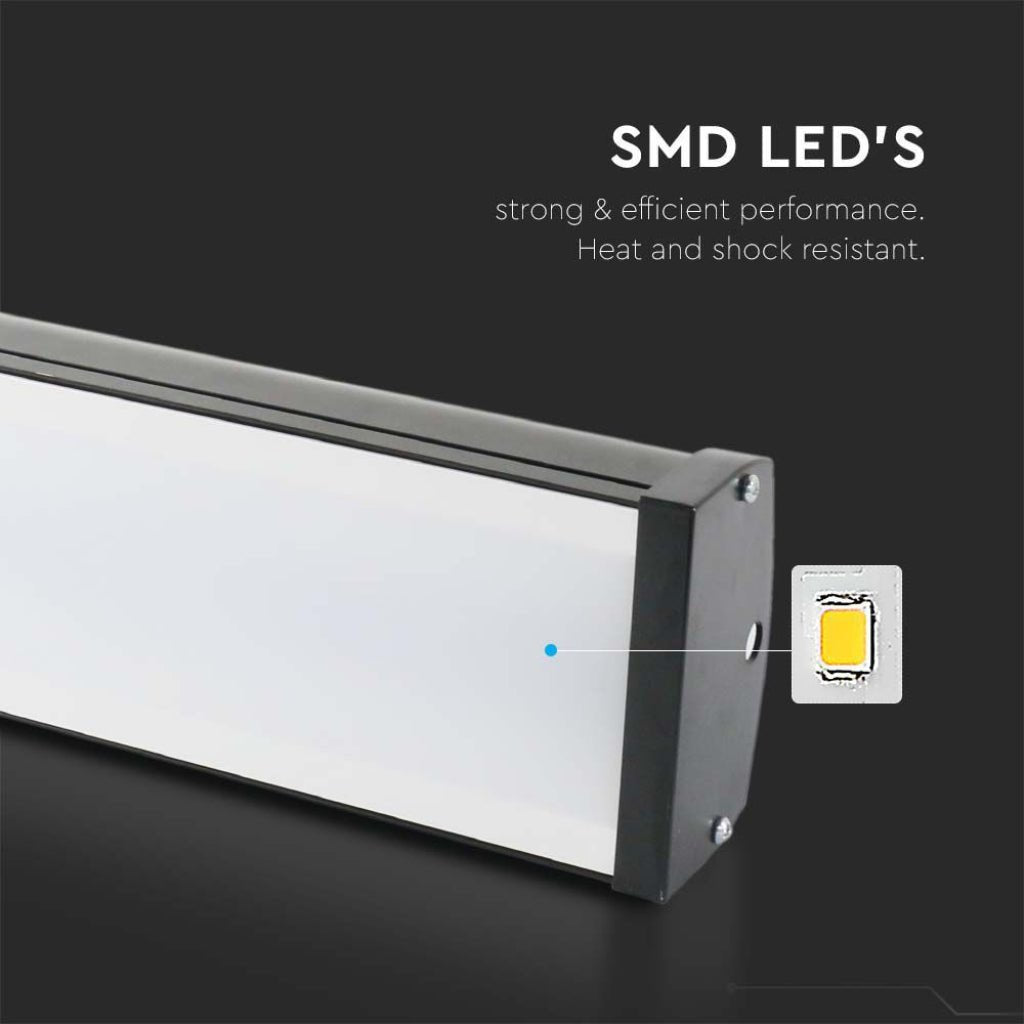 Campana LED industriale lineare 100W 6500K IP65 nera per capannoni e magazzini