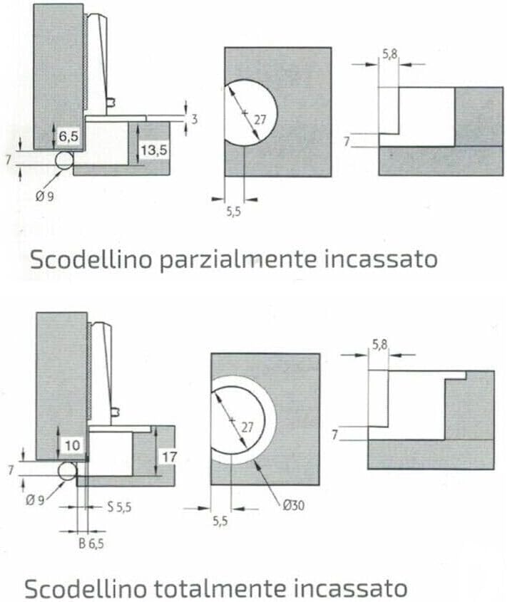 Cerniera anticata dorata ottonata in lega metallica con scodellino Ø27 mm e basetta
