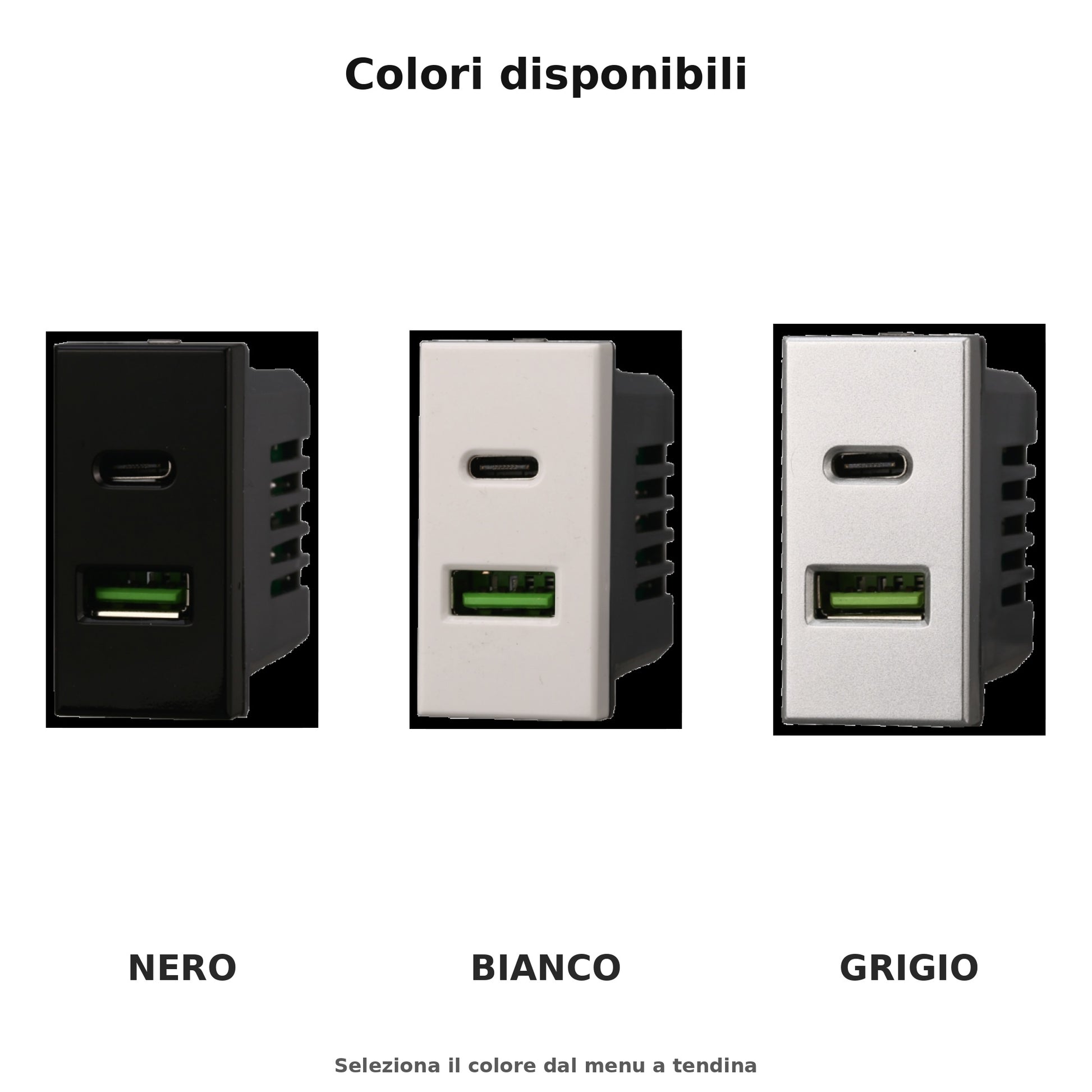Modulo caricatore USB A + USB-C 3,1A compatibile con BTicino Axolute - Modulo da incasso