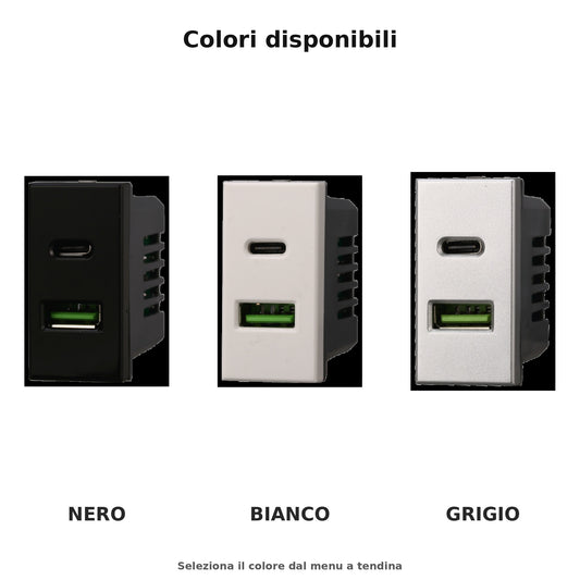 Modulo caricatore USB A + USB-C 3,1A compatibile con BTicino Axolute - Modulo da incasso