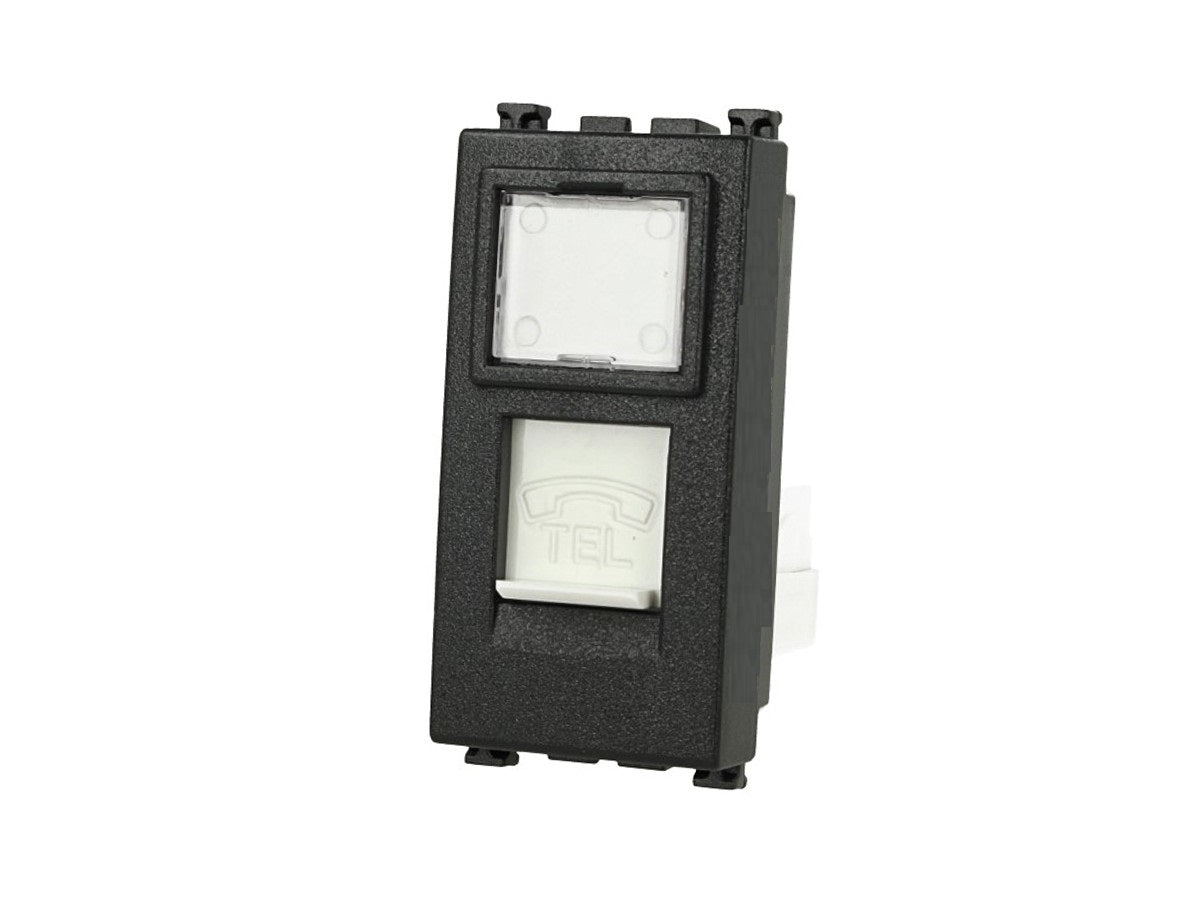 Presa telefonica RJ11 compatibile con Vimar Arke - Nero - modulo da incasso per supporto e placca compatibile