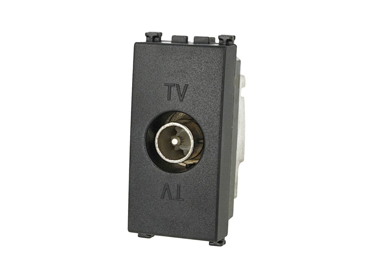 Presa TV passante maschio compatibile con Vimar Arke - Nero - modulo da incasso per supporto e placca compatibile