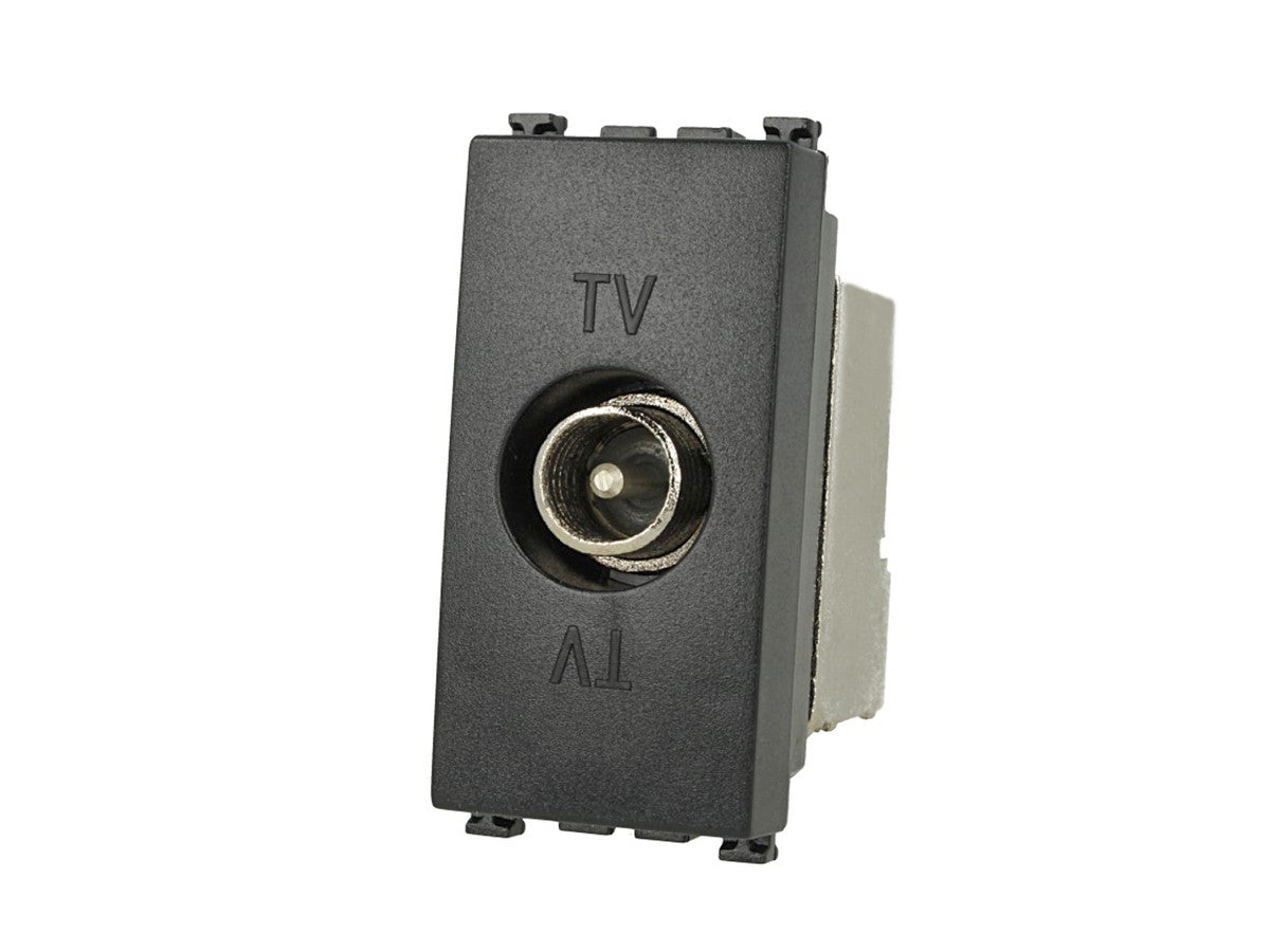 Presa TV terminale maschio compatibile con Vimar Arke - Nero - modulo da incasso per supporto e placca compatibile