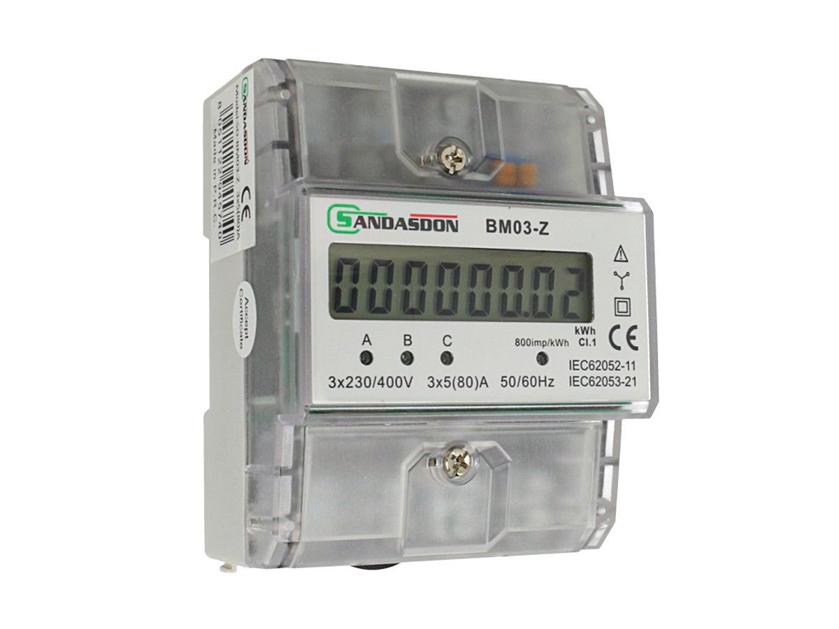 Contatore energia trifase con memoria 3x5(80)A 400V - 4 moduli DIN