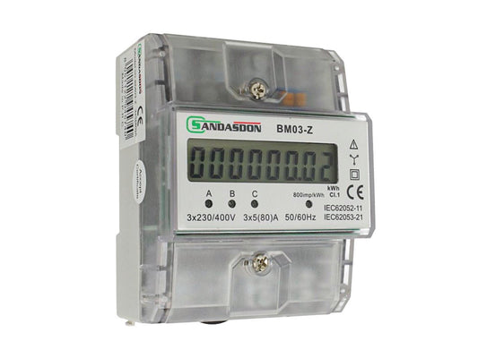 Contatore energia trifase con memoria 3x5(80)A 400V - 4 moduli DIN