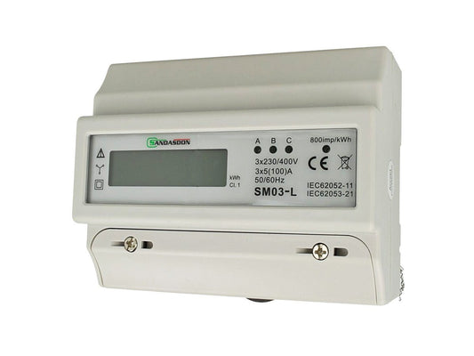 Contatore energia trifase 3x5(100)A 400V - 7 moduli DIN