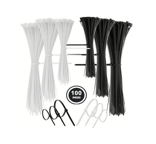 100 Fascette in plastica per cablaggio elettrico - nere o bianche