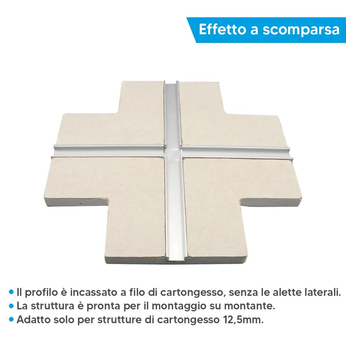 Profilo in alluminio per cartongesso 12,5 mm per striscia LED