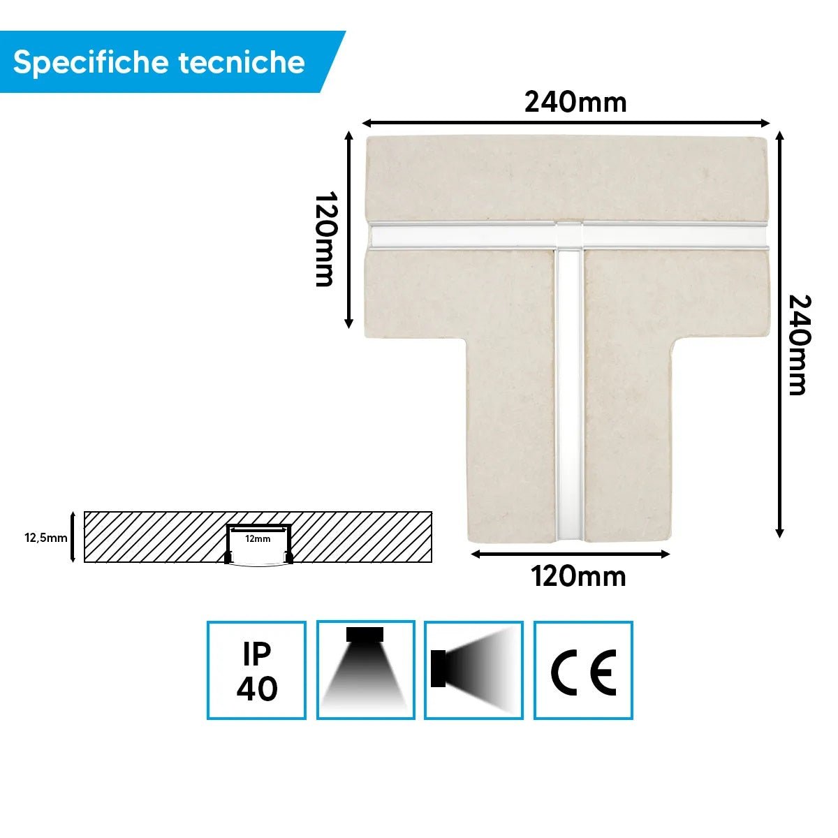 Profilo in alluminio per cartongesso 12,5 mm per striscia LED
