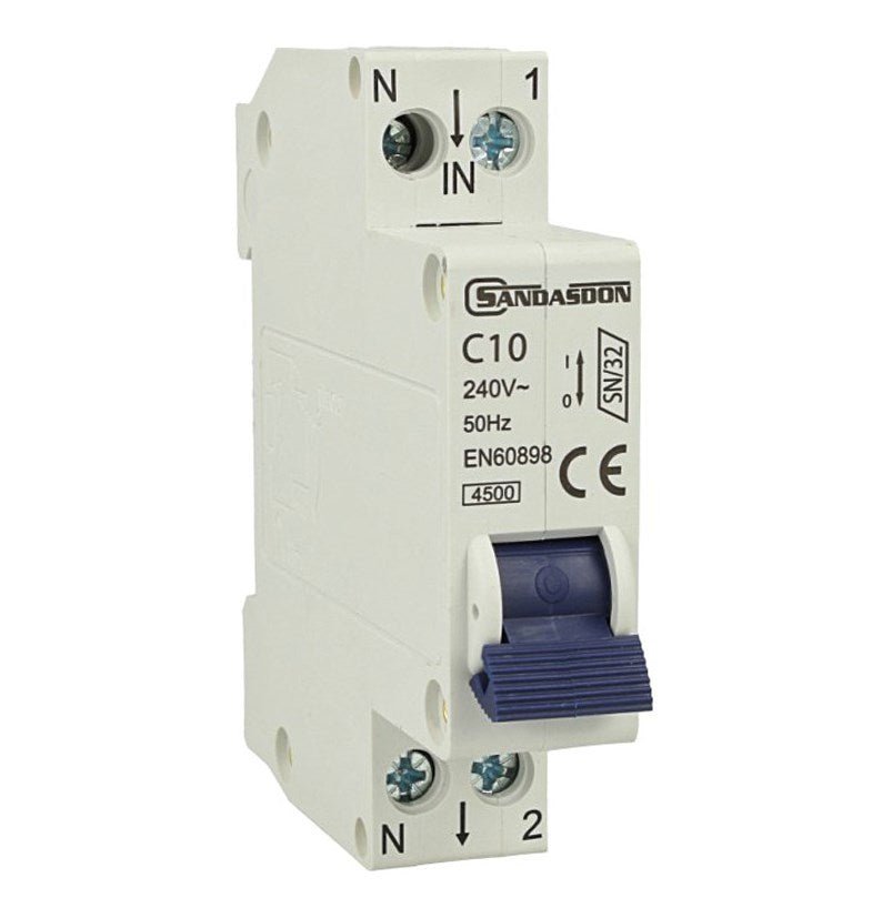 Interruttore magnetotermico 1P 10A curva C10 - 1 modulo DIN per quadro elettrico