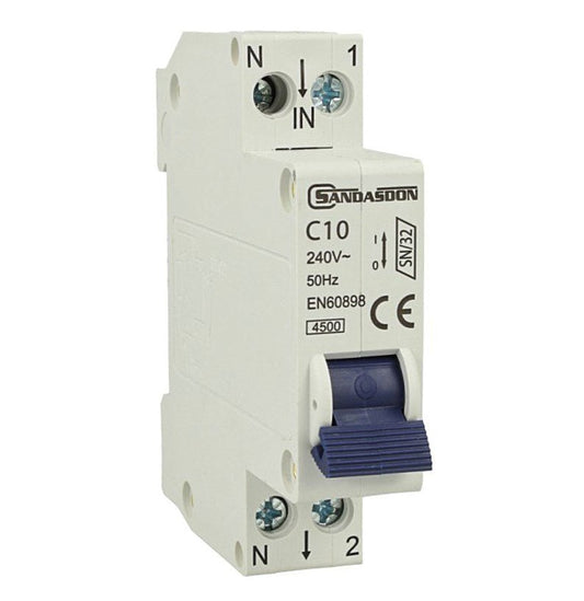 Interruttore magnetotermico 1P 10A curva C10 - 1 modulo DIN per quadro elettrico