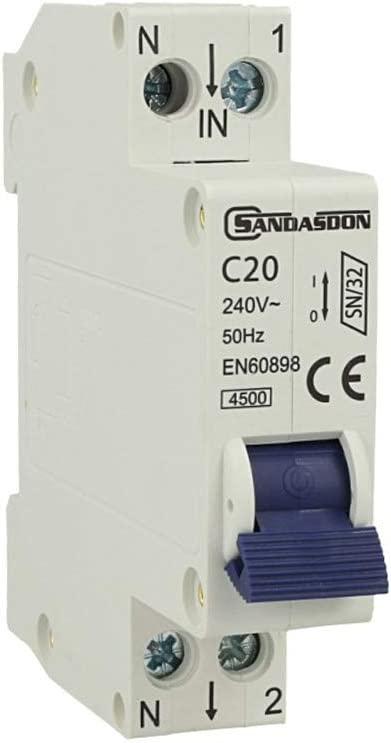 Interruttore magnetotermico 1P 20A curva C20 - 1 modulo DIN per quadro elettrico