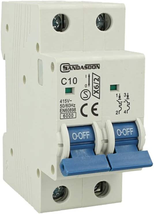 Interruttore magnetotermico 2P 10A curva C10 - 2 moduli DIN per quadro elettrico