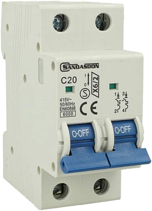 Interruttore magnetotermico 2P 20A curva C20 - 2 moduli DIN per quadro elettrico