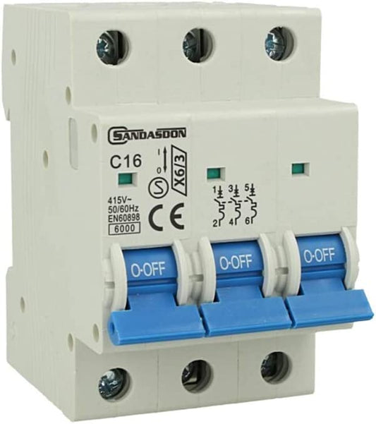 Interruttore magnetotermico 3P 16A curva C16 - 3 moduli DIN per quadro elettrico