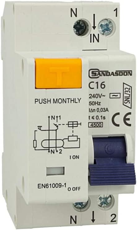 Interruttore differenziale 1P+N 32A C16 - 2 moduli DIN per quadro elettrico