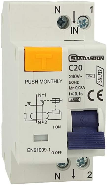 Interruttore differenziale 1P+N 32A C20 - 2 moduli DIN per quadro elettrico