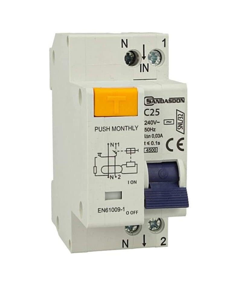Interruttore differenziale 1P+N 32A C25 - 2 moduli DIN per quadro elettrico