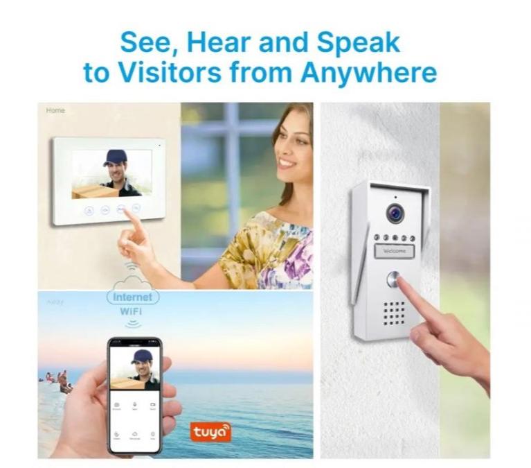 Kit videocitofono Wi-Fi 2 fili con monitor touch 7 pollici e app Tuya