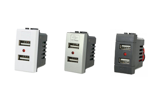 Modulo caricatore doppio USB Type-A compatibile con BTicino Living Light e Living International