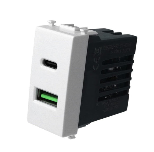 Modulo caricatore USB A + USB-C 3,1A compatibile con BTicino Matix - Bianco - Modulo da incasso