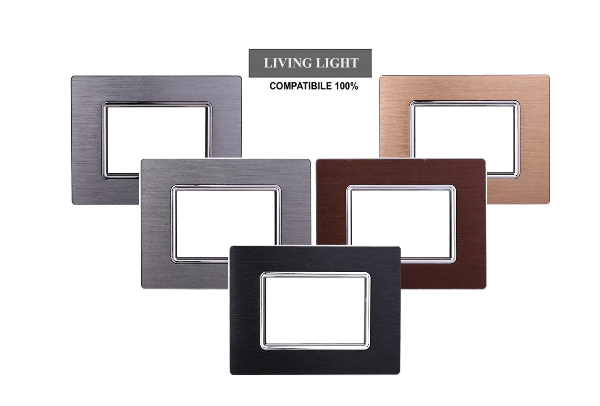 Placca Space in alluminio satinato compatibile con BTicino Living Light - Cornice frontale da incasso