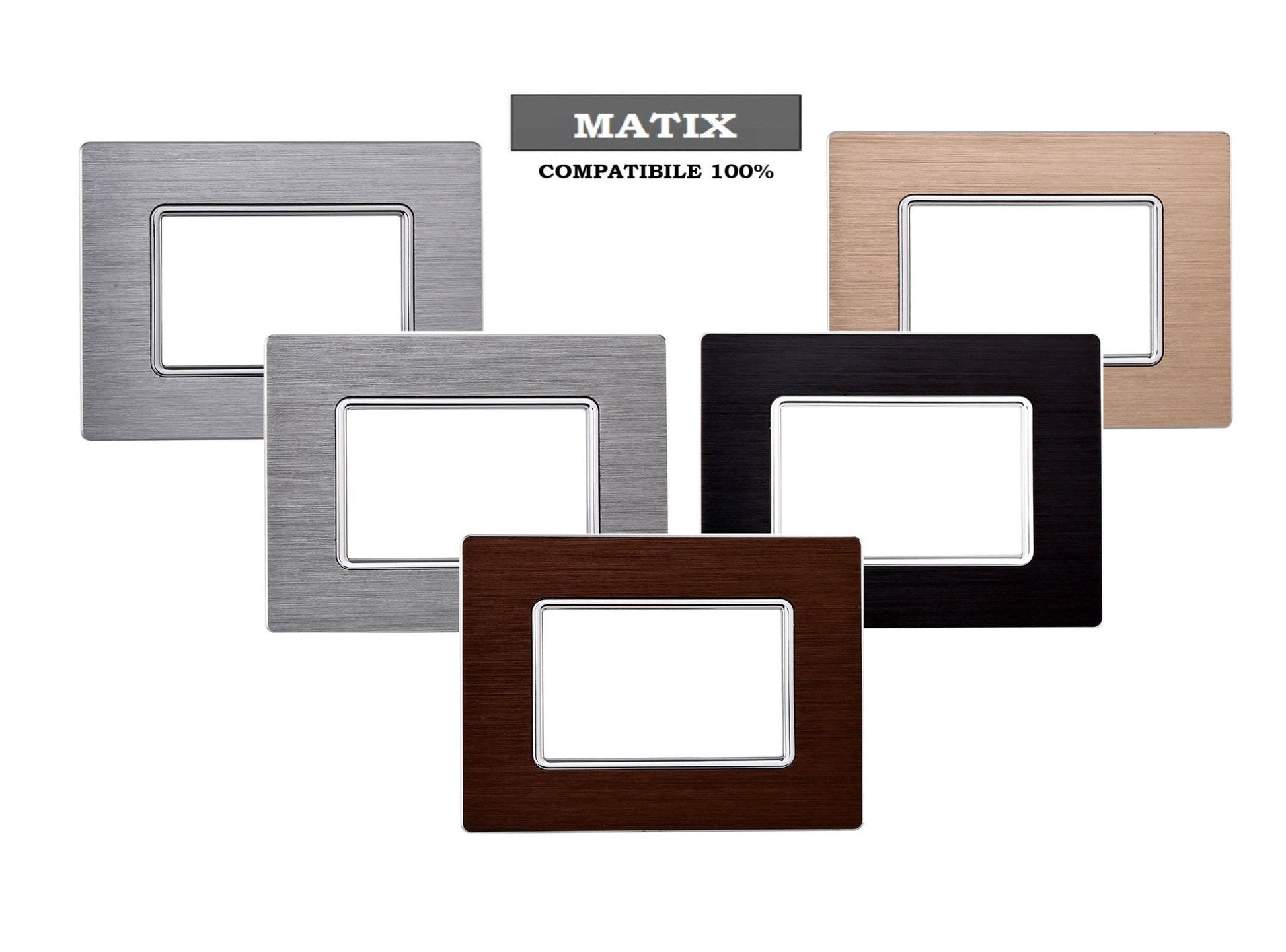 Placca Solar in alluminio satinato compatibile con BTicino Matix - Cornice frontale da incasso